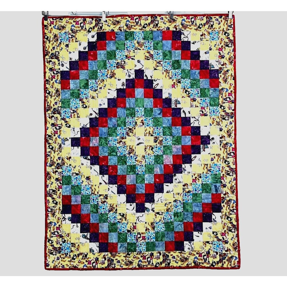 Baby Quilt Handmade Patchwork "Around the World" Pattern Boy/Girl Artist Signed